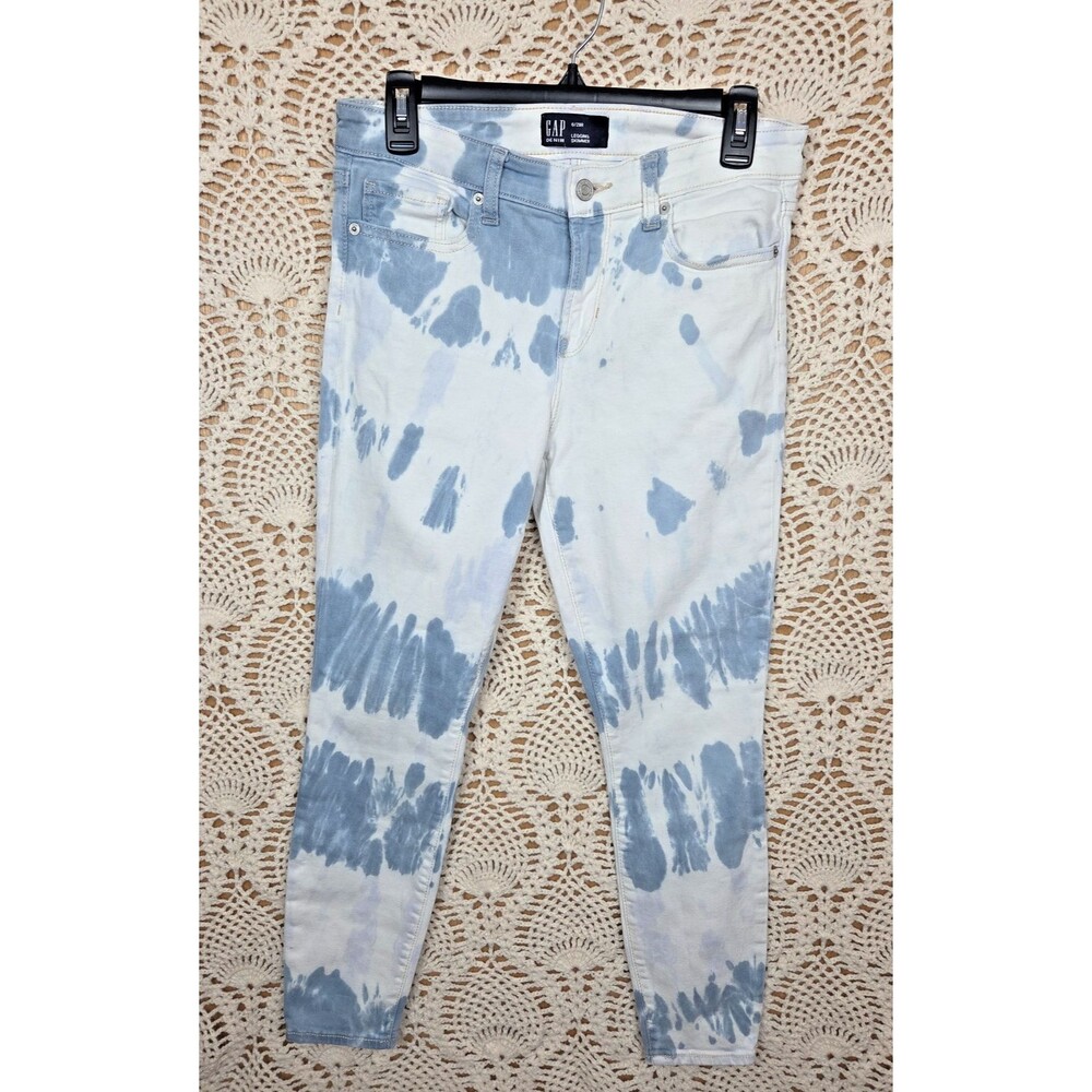 GAP DENIM LEGGING SKIMMER SKINNY JEANS sz 6/28R Blue & White TIE DYE ART TO WEAR